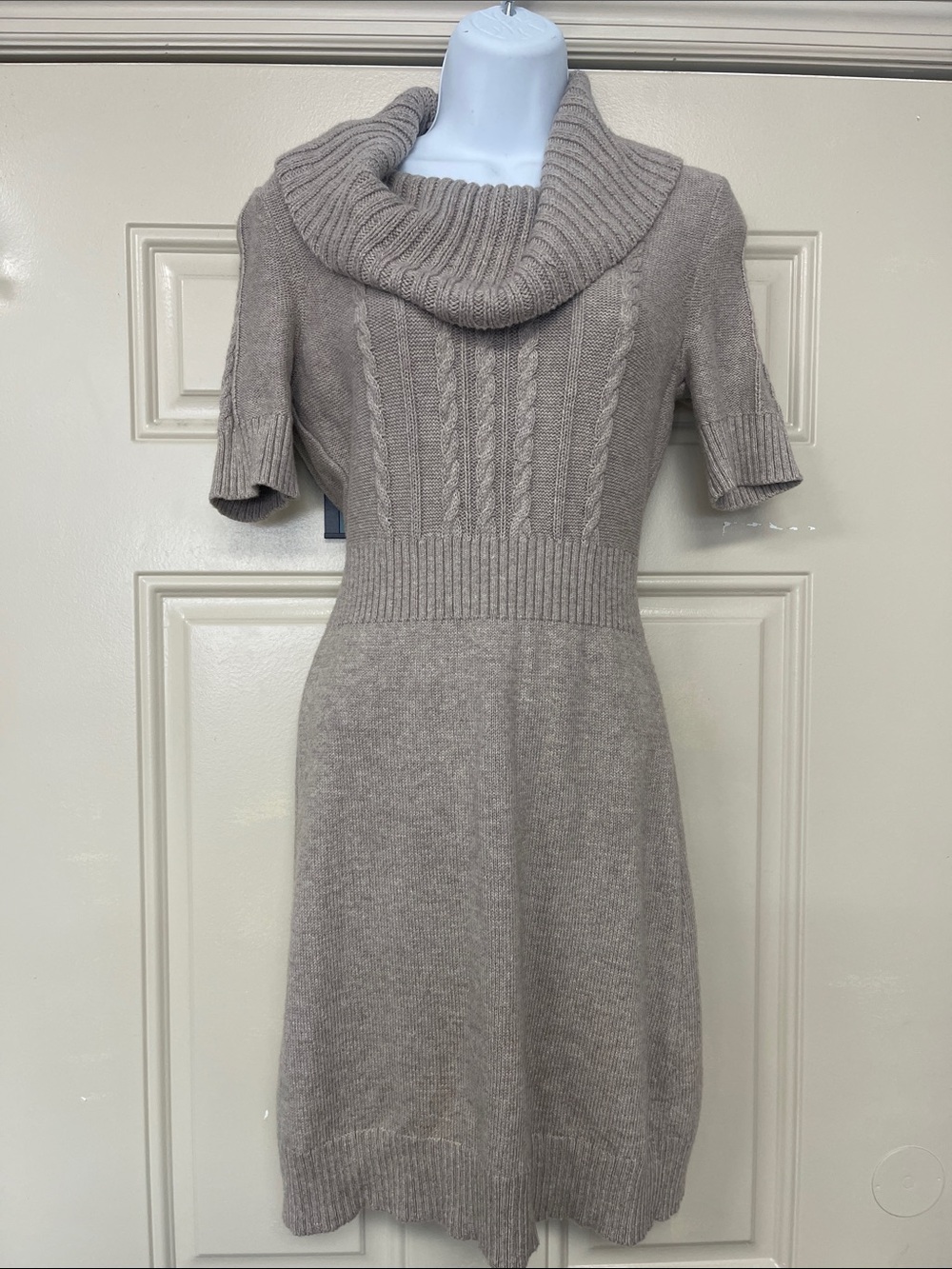 NEW LOFT Petite XSP Taupe Cowl Neck Cable Knit Sweater Dress
